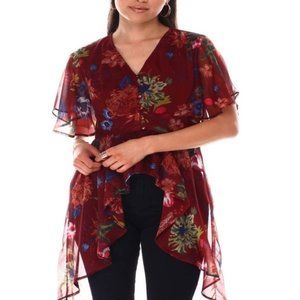 Short Sleeve High-Low Ruffle Hem Blouse, [NEW]